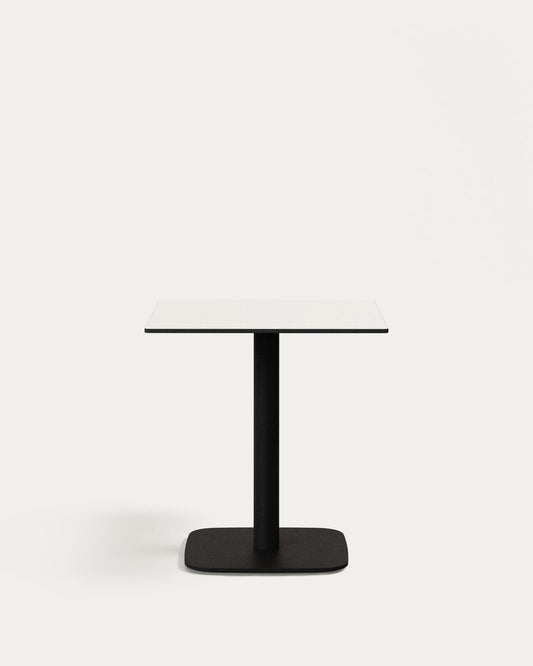 Table d'extérieur  Dina blanco avec pied en métal et finition peinte noire 68 x 68 x 70 cm