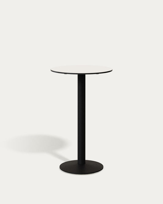 Table haute ronde Esilda blanche avec pied en métal et finition peinte noire  Ø 60 x 96 cm