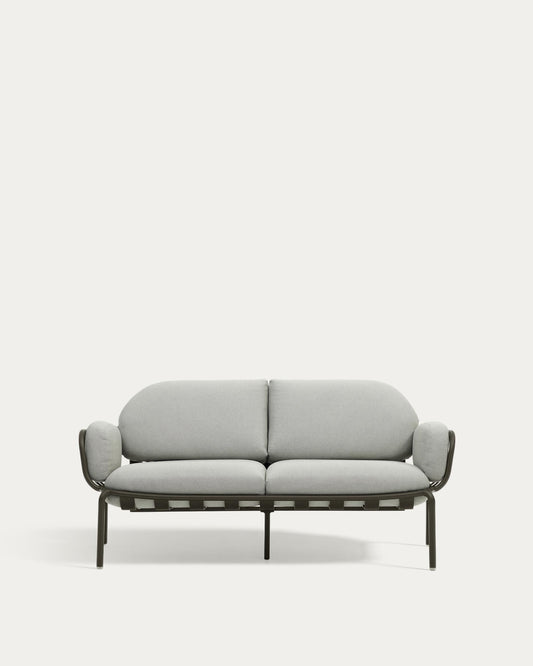 Canapé d’extérieur Joncols 2 places en aluminium avec finition peinte verte et coussins gris 164 cm