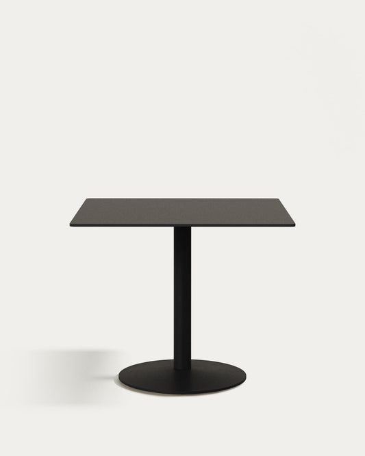 Table d'extérieur Esilda noire avec pied en métal et finition peinte noire 90 x 90 x 70 cm