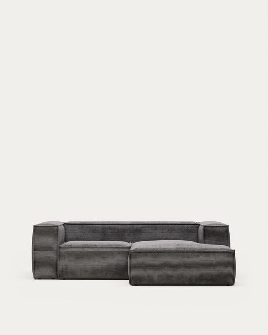 Canapé Blok 2 places en velours côtelé épais avec méridienne droite gris 240 cm – Certifié FSC Mix Credit