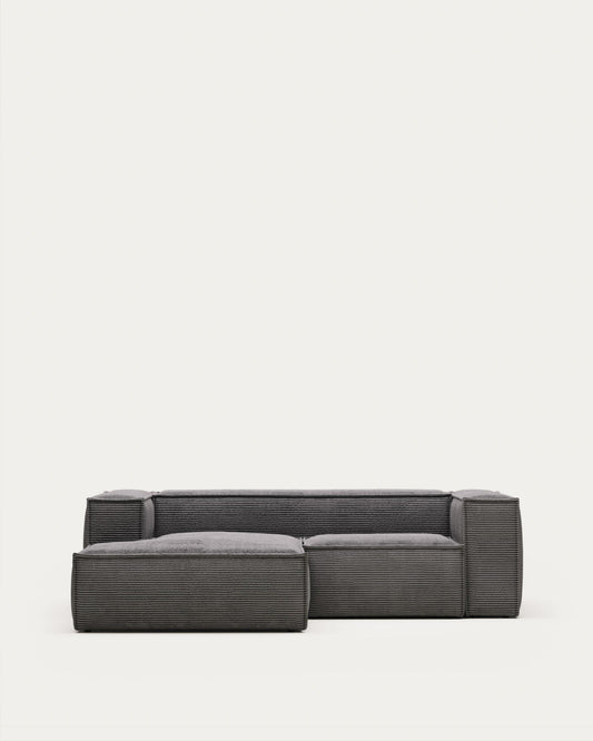 Canapé Blok 2 places en velours côtelé épais avec méridienne gauche gris 240 cm – Certifié FSC Mix Credit