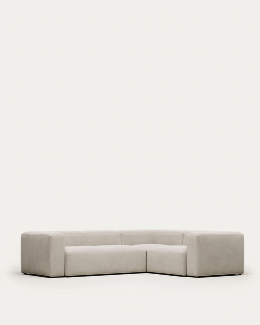 Canapé d’angle Blok 3 places en chenille beige 290 x 230 cm / 230 x 290 cm – Certifié FSC Mix Credit