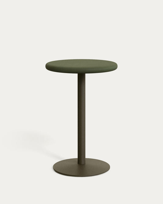 Table haute ronde d'extérieur Esilda avec plateau en béton vert Ø 70 cm et pied en acier vert Ø 55 x 96 cm