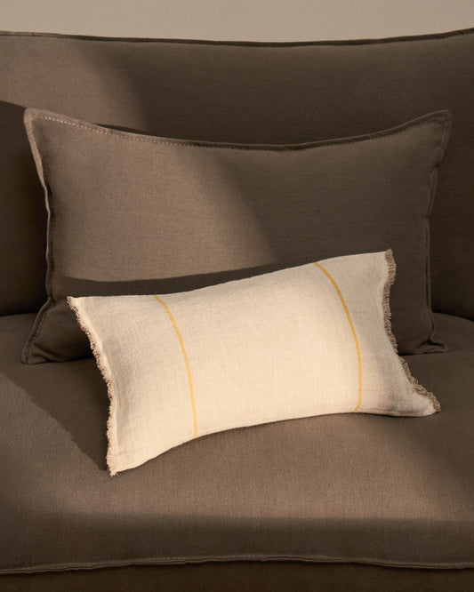 Housse de coussin Lidore en lin beige à rayures contrastées jaunes 30 x 50 cm