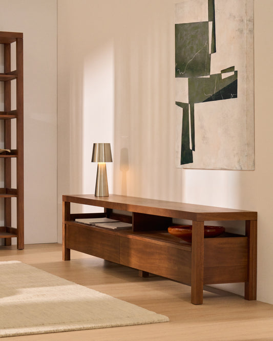 Meuble TV Norani en bois et placage d’acacia 200 x 50 cm