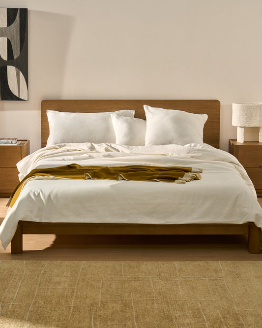 Ensemble Simmel housse de couette et taie d’oreiller en mélange de lin couleur écrue pour lit de 180 cm
