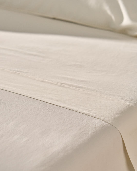 Drap Sirale 100 % satin de coton fini lavé blanc pour lit de 90 cm