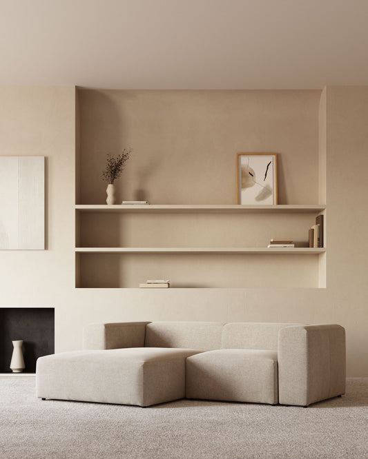 Canapé Blok 2 places en chenille avec méridienne gauche beige 240 cm – Certifié FSC Mix Credit
