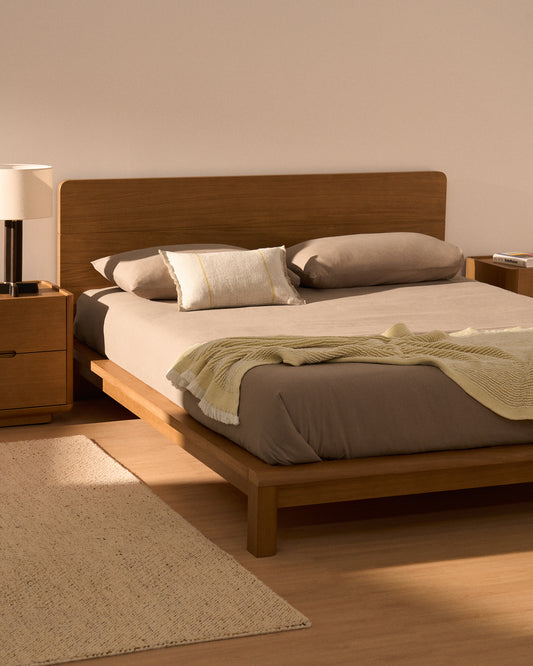 Housse de couette Simmel en mélange de lin marron pour lit de 180 cm