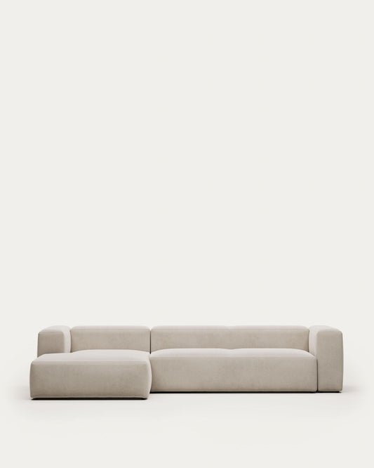 Canapé Blok 4 places en chenille avec méridienne gauche beige 330 cm – Certifié FSC Mix Credit