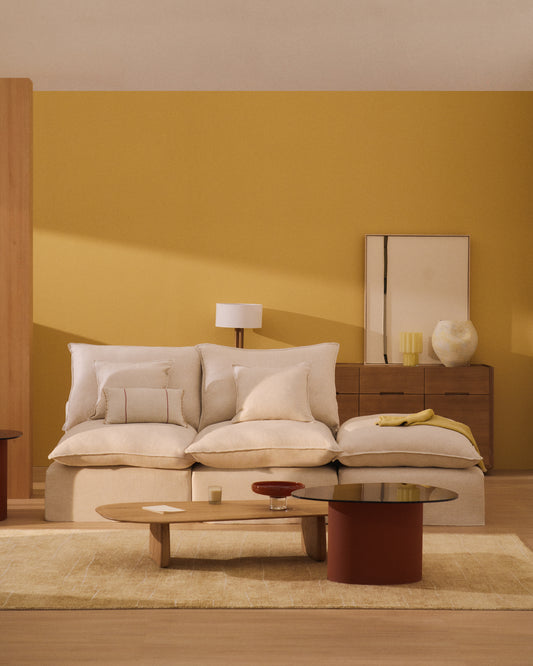 Anarela beige linen and viscose 3-seater modular sofa with end module and removable cover 310cm FSC Mix Credit