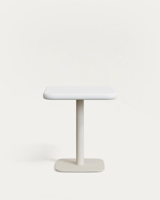 Table d'extérieur Dina avec plateau en béton blanc 70 x 70 cm et pied en acier blanc 48 x 48 x 72 cm