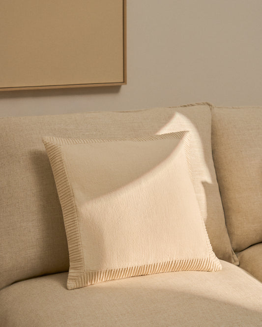 Housse de coussin Luadia en coton avec détail plissé écru 50 x 50 cm