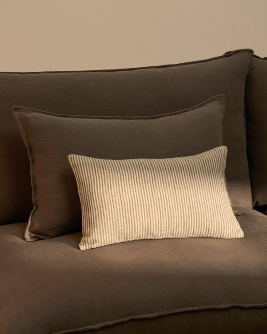 Housse de coussin Oriade en lin à rayures vertes 30 x 50 cm