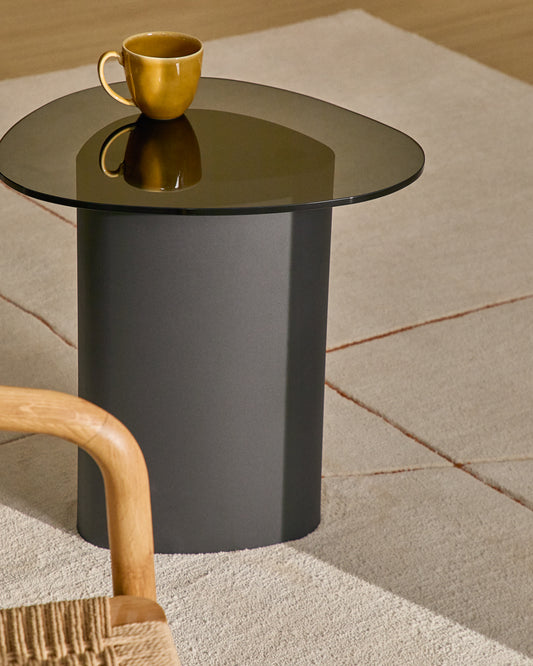 Table d’appoint Olir en verre trempé et acier noir 48 x 46,8 cm