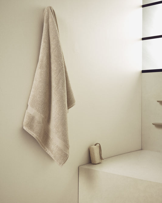 Serviette de bain Olvira 100 % coton jacquard beige 70 x 140 cm