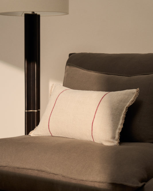 Housse de coussin Lidore en lin beige à rayures contrastées rouges 30 x 50 cm