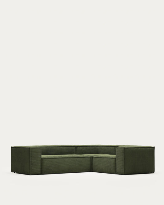 Canapé d’angle Blok 3 places en velours côtelé épais vert 290 x 230 cm / 230 x 290 cm – Certifié FSC Mix Credit