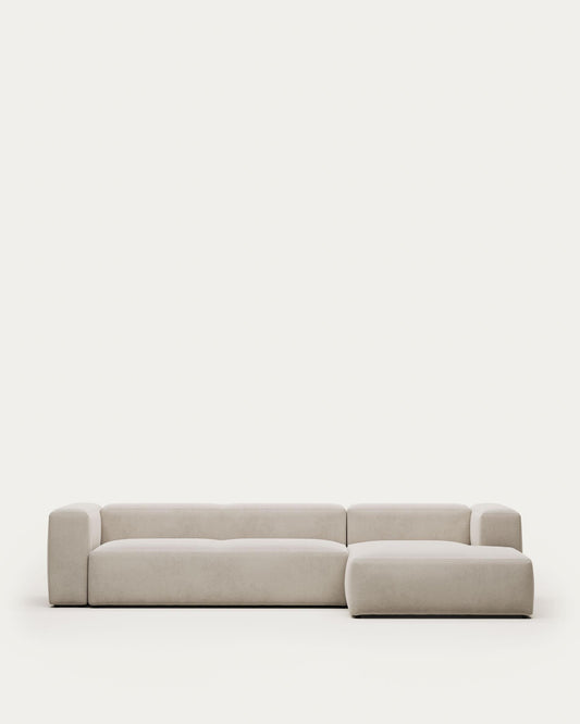 Canapé Blok 4 places en chenille avec méridienne droite beige 330 cm – Certifié FSC Mix Credit
