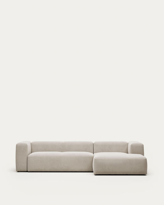 Canapé Blok 3 places en chenille avec méridienne droite beige 300 cm – Certifié FSC Mix Credit