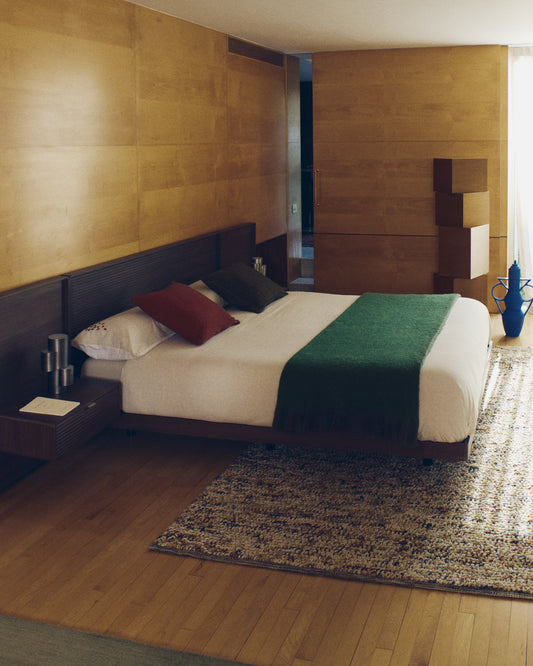 Lit Norlen avec 2 tables de nuit en placage de noyer avec finition foncée et lumière LED pour matelas 160 x 200 cm FSC Mix Credit
