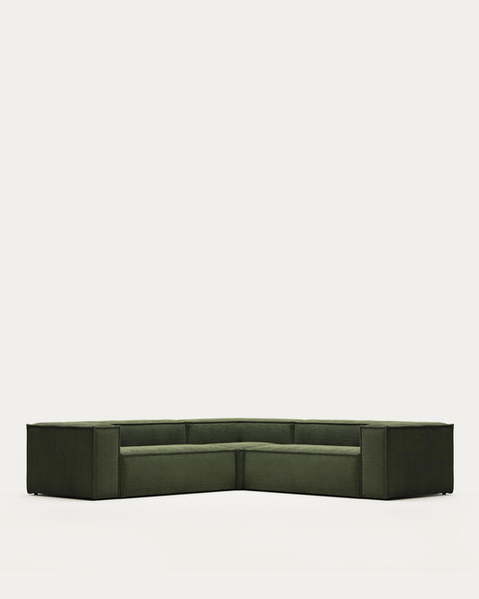 Canapé d’angle Blok 4 places en velours côtelé épais vert 290 x 290 cm – Certifié FSC Mix Credit