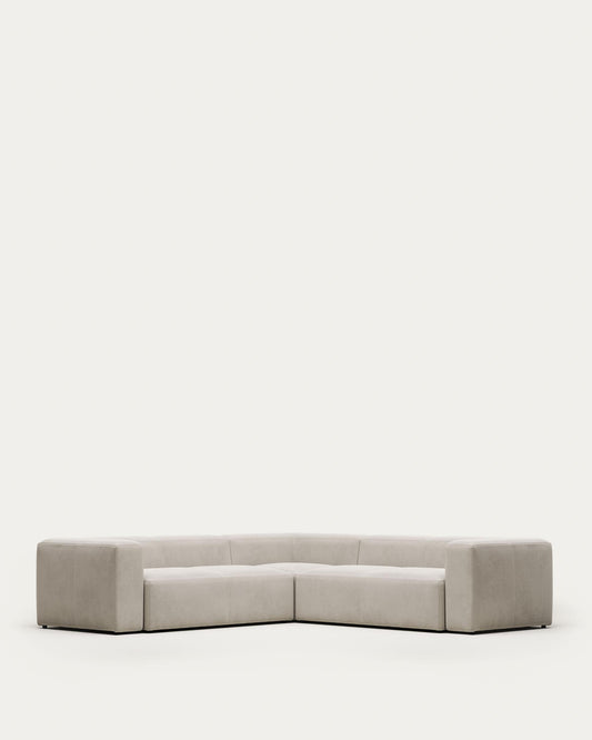 Canapé d’angle Blok 4 places en chenille beige 290 x 290 cm – Certifié FSC Mix Credit