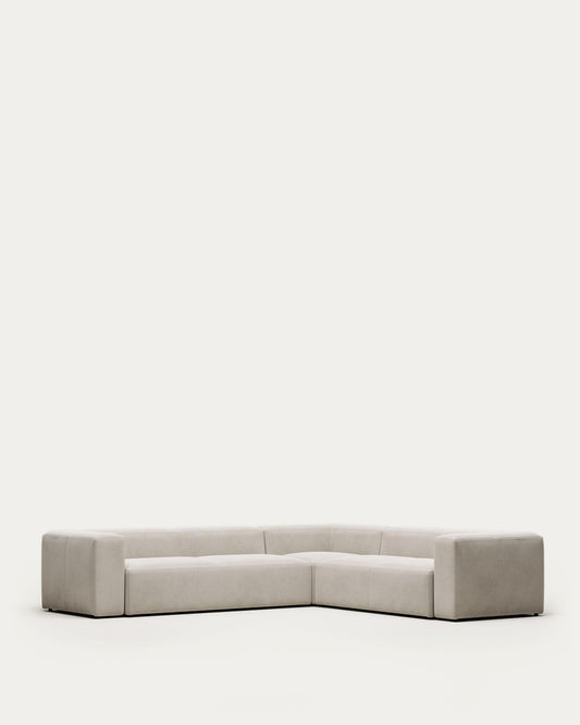 Canapé d’angle Blok 5 places en chenille beige 320 x 290 cm / 290 x 320 cm – Certifié FSC Mix Credit
