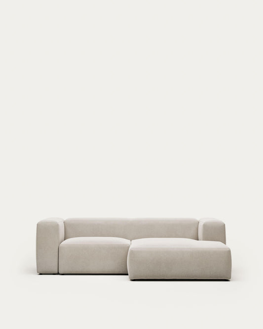 Canapé Blok 2 places en chenille avec méridienne droite beige 240 cm – Certifié FSC Mix Credit