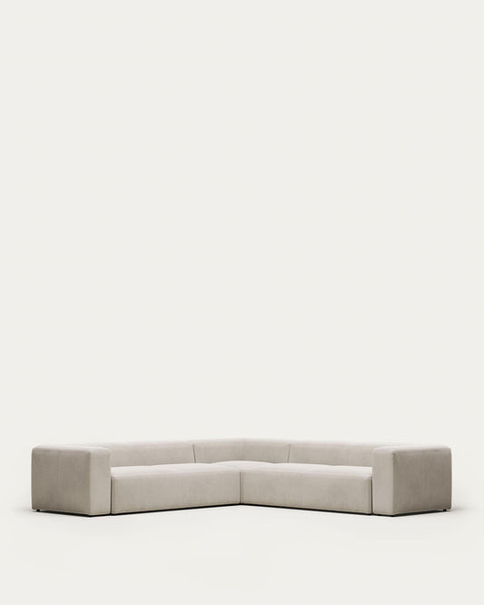 Canapé d’angle Blok 6 places en chenille beige 320 x 320 cm – Certifié FSC Mix Credit