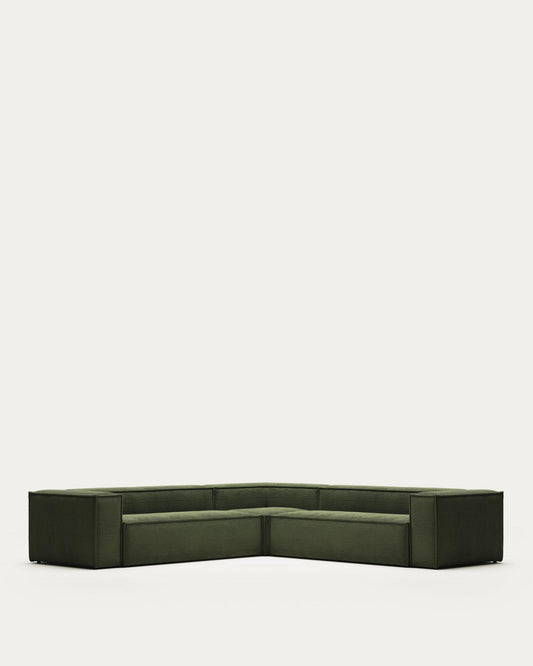 Canapé d’angle Blok 6 places en velours côtelé épais vert 320 x 320 cm – Certifié FSC Mix Credit