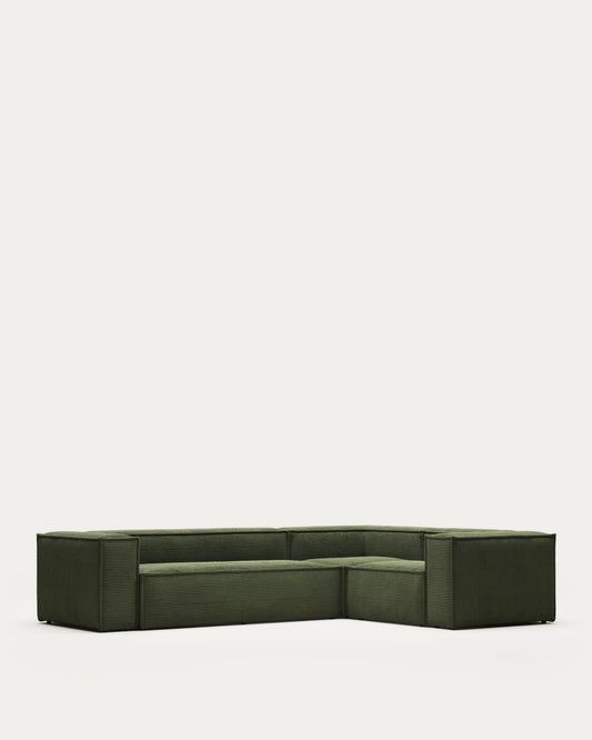 Canapé d'angle Blok 4 places velours à grosses côtes vert 320 x 230cm / 230 x 320 cm Certifié FSC Mix Credit