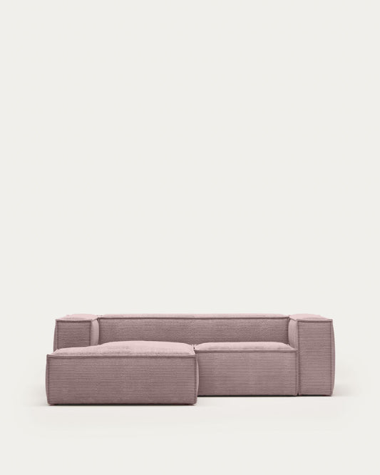 Canapé Blok 2 places en velours côtelé épais avec méridienne gauche rose 240 cm – Certifié FSC Mix Credit