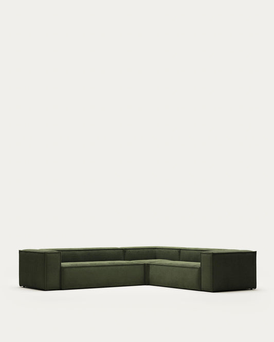 Canapé d’angle Blok 5 places en velours côtelé épais vert 320 x 290 cm / 290 x 320 cm – Certifié FSC Mix Credit