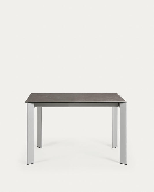 Table extensible Axis grès cérame finition Vulcano Cendrée et pieds acier gris 120(180)cm