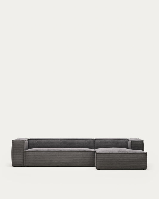 Canapé Blok 4 places en velours côtelé épais avec méridienne gauche gris 330 cm – Certifié FSC Mix Credit