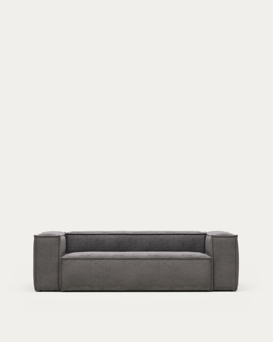 Canapé Blok 3 places velours à grosses côtes gris 240 cm