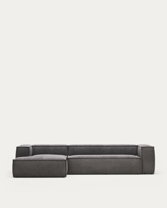 Canapé Blok 4 places en velours côtelé épais avec méridienne gauche gris 330 cm – Certifié FSC Mix Credit