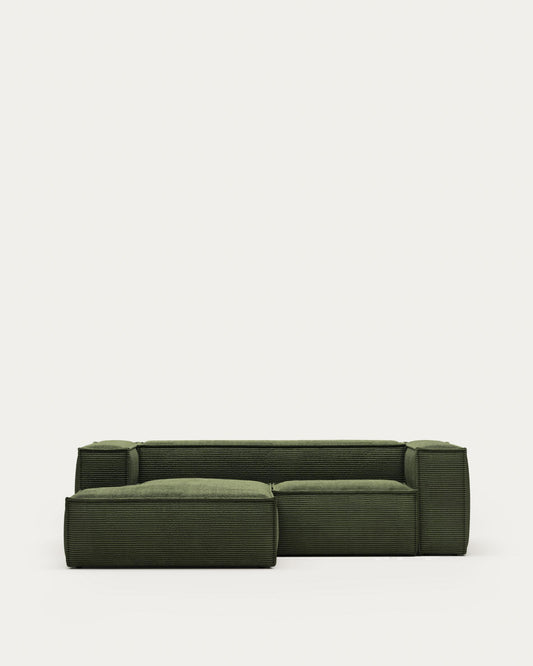 Canapé Blok 2 places en velours côtelé épais avec méridienne gauche vert 240 cm – Certifié FSC Mix Credit
