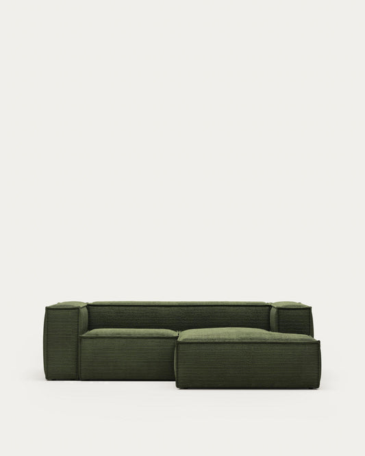 Canapé Blok 2 places en velours côtelé épais avec méridienne droite vert 240 cm – Certifié FSC Mix Credit