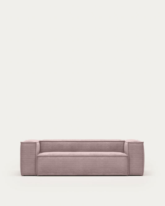 Canapé Blok 3 places en velours côtelé épais rose 240 cm – Certifié FSC Mix Credit