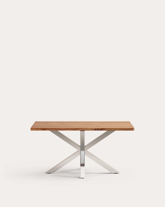 Table Argo en plaqué chêne finition naturelle et pieds en acier inoxydable 160 x 90 cm