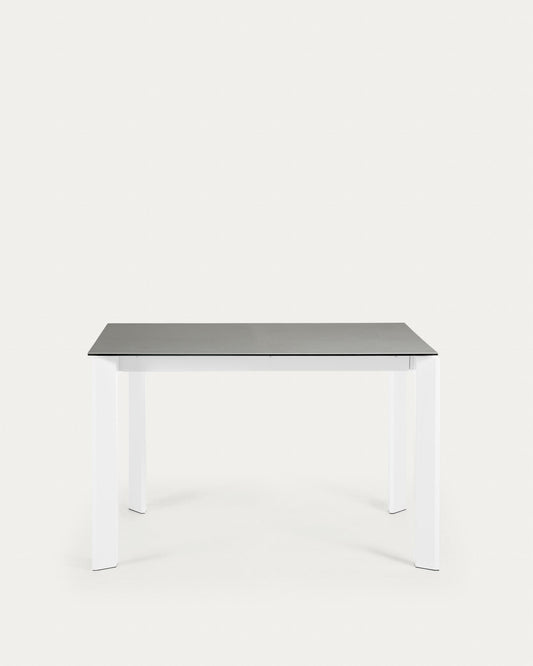 Table extensible Axis grès cérame finition Hydra Plomb et pieds en acier blanc 120(180)cm