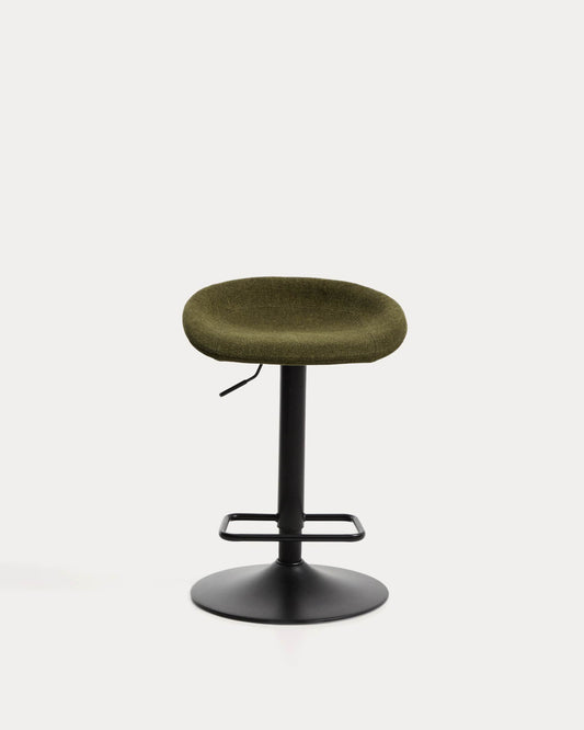 Tabouret Danua en chenille verte et acier noir mat 68-89 cm FSC 100 %