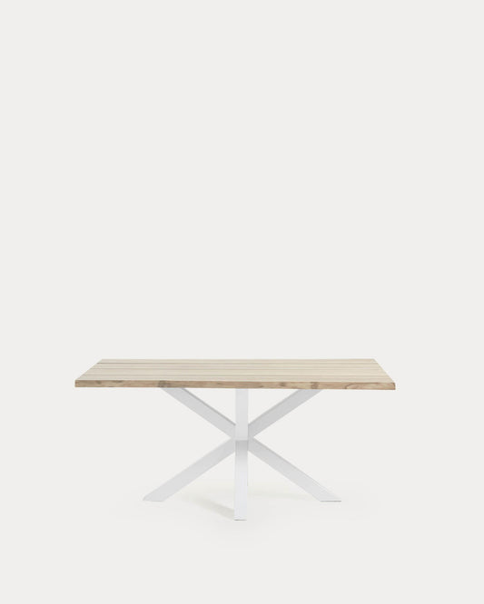 Table Argo placage de chêne finition blanchie et pieds acier finition blanche 160 x 90 cm