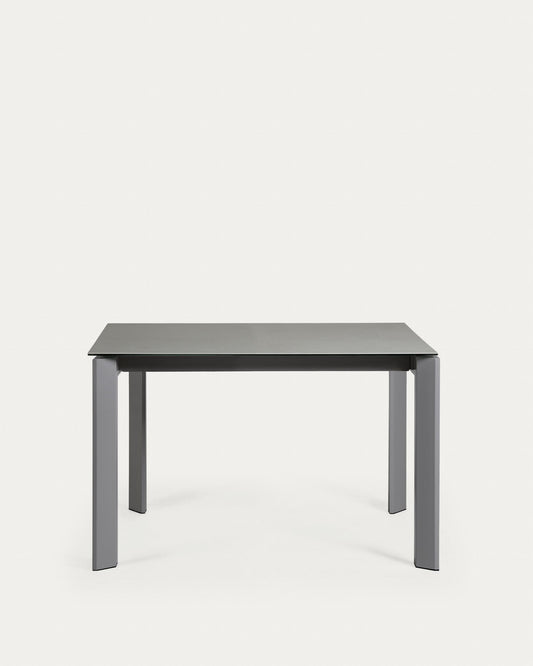 Table extensible Axis grès cérame finition Hydra Plomb pieds acier anthracite 120(180)cm