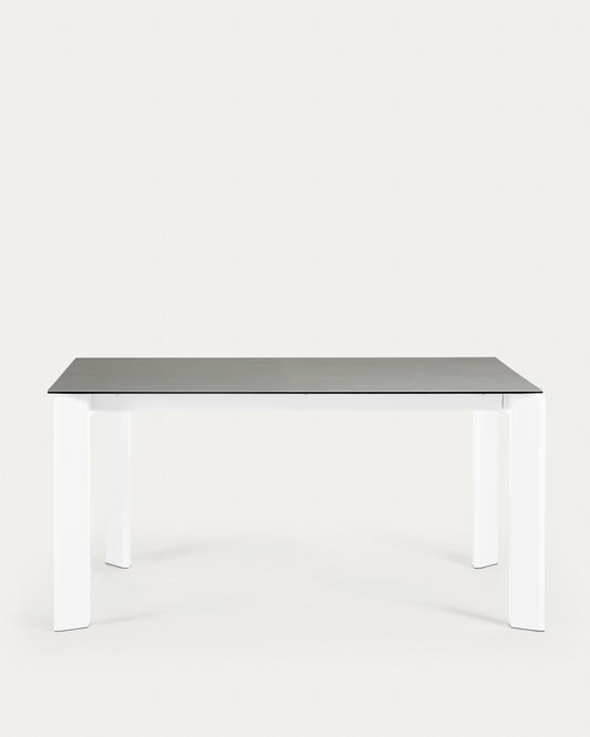 Table extensible Axis grès cérame finition Hydra Plomo pieds blancs 160 (220) cm