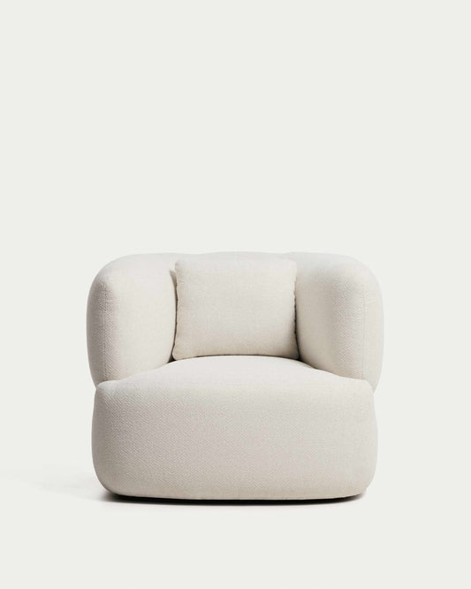 Fauteuil avec coussin Martina en chenille écrue FSC Mix Credit