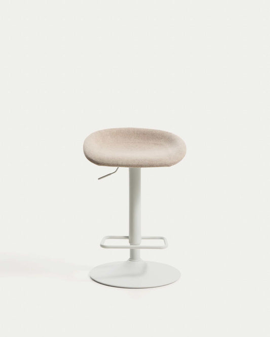 Tabouret Danua en chenille beige et acier blanc mat 68-89 cm FSC 100 %